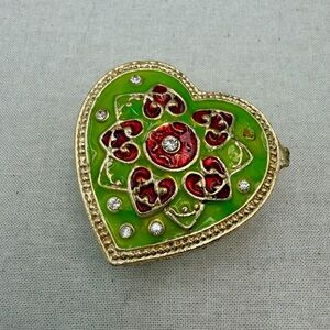 Heart Enamel Green and Gold Trinket Box